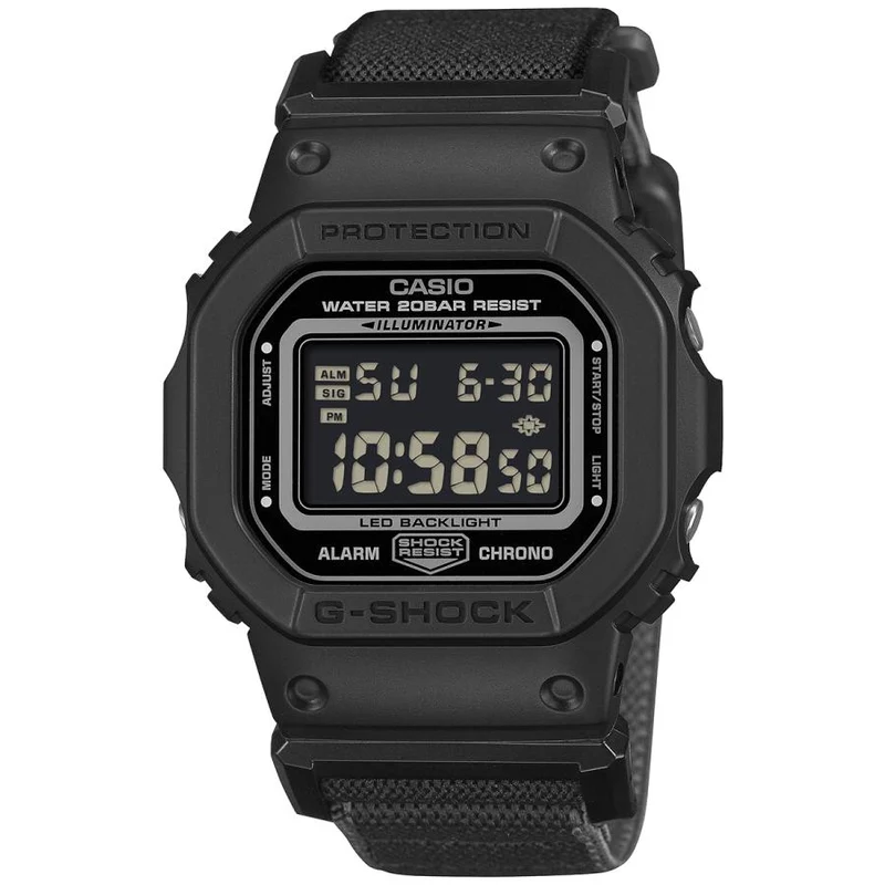 Orologio da uomo CASIO G-SHOCK FIDLOCK con cinturino magnetico incrociato DW-5600MNC-1JF e display LCD invertito.