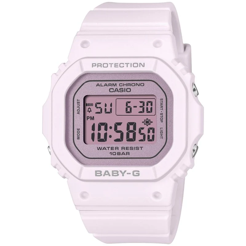 Orologio da donna CASIO BABY-G BGD-565SC-4BJF JDM con quadrante lucido, quadrante rosa e display digitale quadrato.