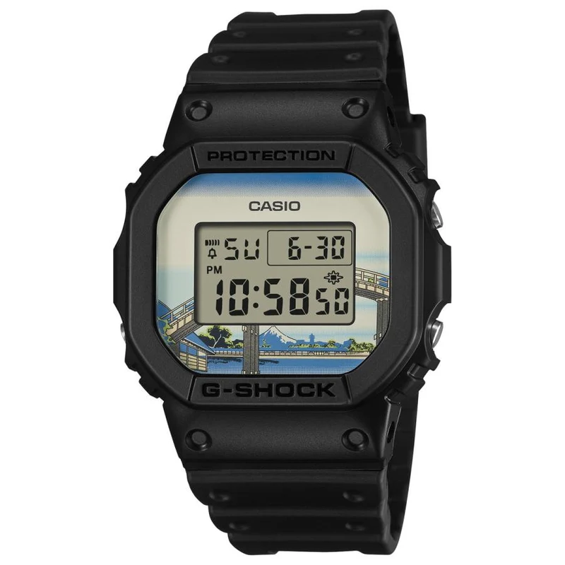 Orologio da uomo CASIO G-SHOCK DW-5600KHFM25-1JR Katsushika Hokusai "Trentasei vedute del monte Fuji" sotto il ponte Mannenbashi a Fukagawa