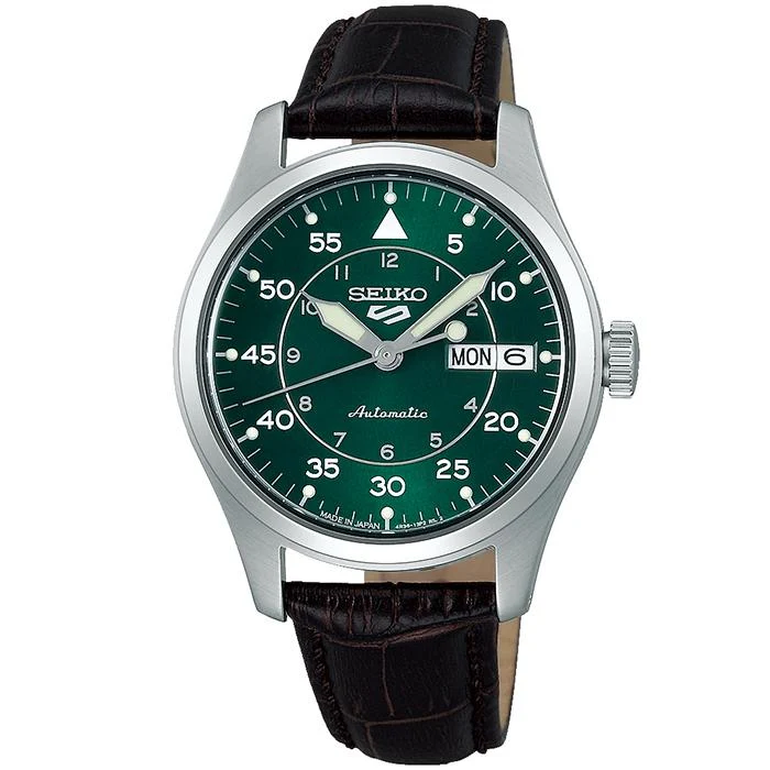 Orologio meccanico da uomo e da donna Seiko 5 Sports Field Suit Style Mid-Size SBSA203 con cinturino in pelle, con cinturino in pelle.