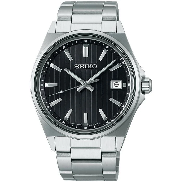 Orologio da uomo Seiko Selection Serie S a 3 lancette, modello SBTH005, al quarzo con quadrante nero e alimentazione a batteria.