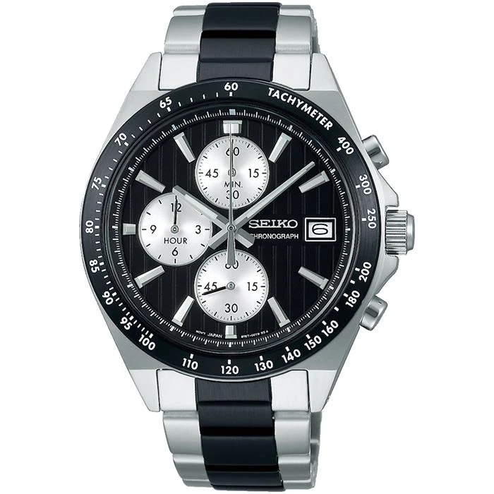 Orologio cronografo al quarzo da uomo Seiko Selection Serie S 8T Chrono SBTR043, a batteria, verticale, nero
