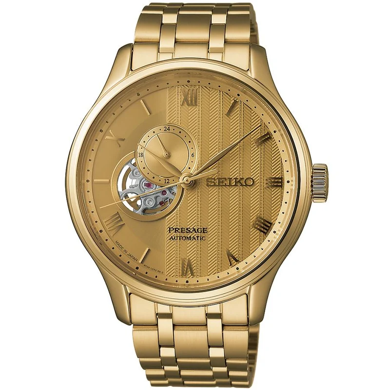 Orologio da uomo meccanico automatico Seiko Presage Japanese Garden Sand Motif Kyoto Gorgeous SARY264 con cuore a vista, oro