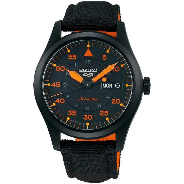 Orologio da uomo Seiko 5 Sports Field Street Style SBSA143 con movimento meccanico automatico e cinturino in nylon nero.