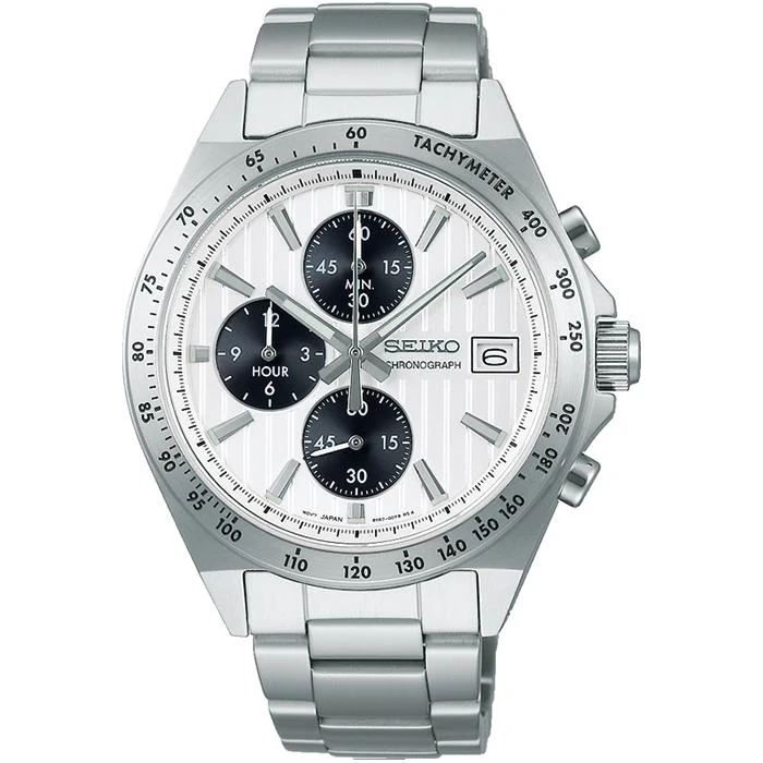 Orologio cronografo al quarzo da uomo Seiko Selection Serie S 8T Chrono SBTR039, a batteria, verticale, argento