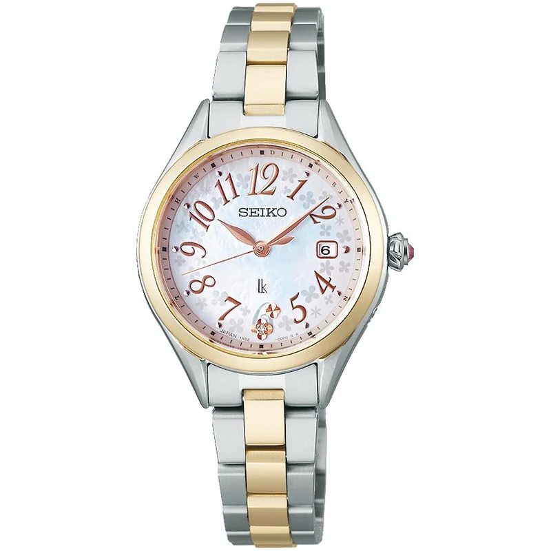 Orologio da donna Seiko LUKIA Grow Flower Garden SSQW092 in titanio con radiocontrollo solare e quadrante in madreperla e sfumatura rosa
