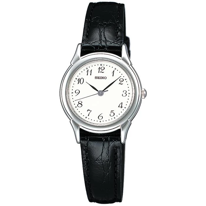 Orologio da donna Seiko Selection Spirit Pair STTC005 al quarzo con quadrante bianco e cinturino in pelle nera.