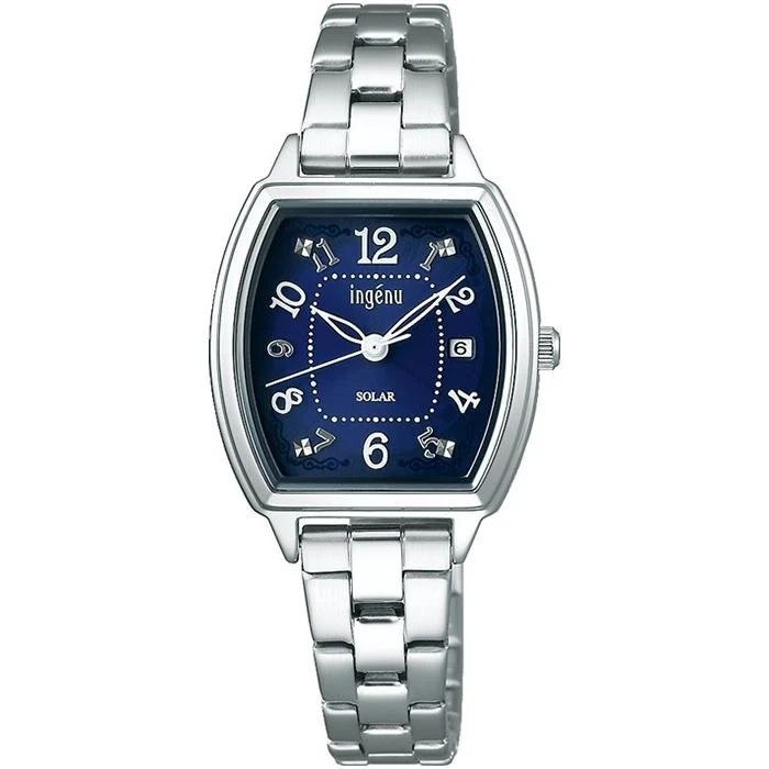Orologio da donna Alba Angenie Starting Solar, quadrante tonneau argento/blu navy con datario, modello AHJD415