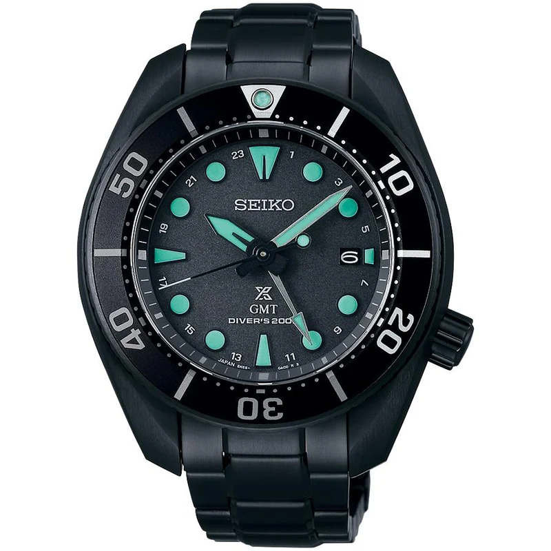 Orologio subacqueo Seiko Prospex Sumo Black Series Night Vision SBPK007 da uomo con cinturino solare GMT
