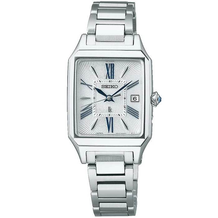 Orologio da donna Seiko Lukia Grow SSVW209 a energia solare e movimento radiocontrollato, con quadrante quadrato e design a calla.