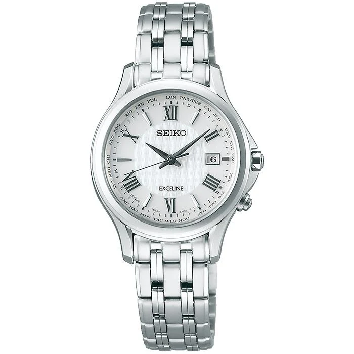 Coppia di orologi radiocontrollati solari Seiko Dolce & Exceline SWCW161 da donna, colore bianco