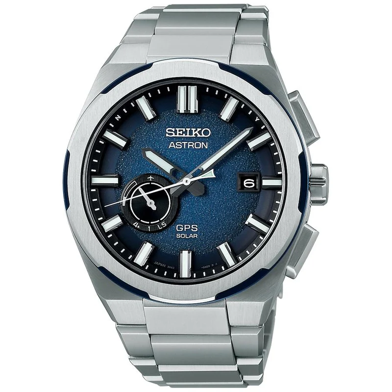 Orologio da uomo Seiko Astron Nexter Cosmic Design Earth SBXD023 con onde radio satellitari GPS ad energia solare e quadrante blu, esclusivo