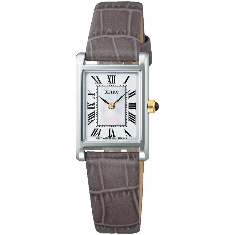 Orologio da donna al quarzo SEIKO SELECTION nano・universe Collaboration Model SSEH025 JDM con quadrante in madreperla e cinturino in pelle grigia.