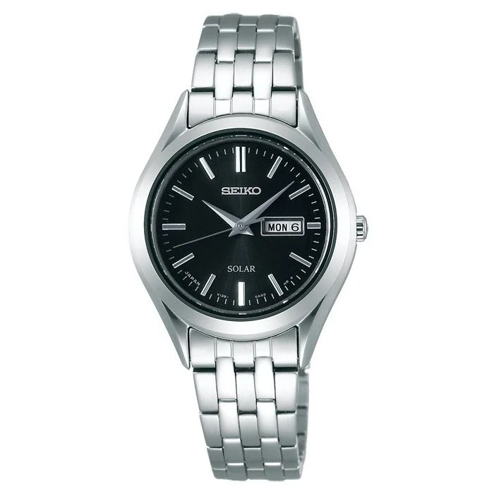 Orologio solare da donna Seiko Selection Spirit con cinturino in metallo, nero, modello STPX031, confezione da due.