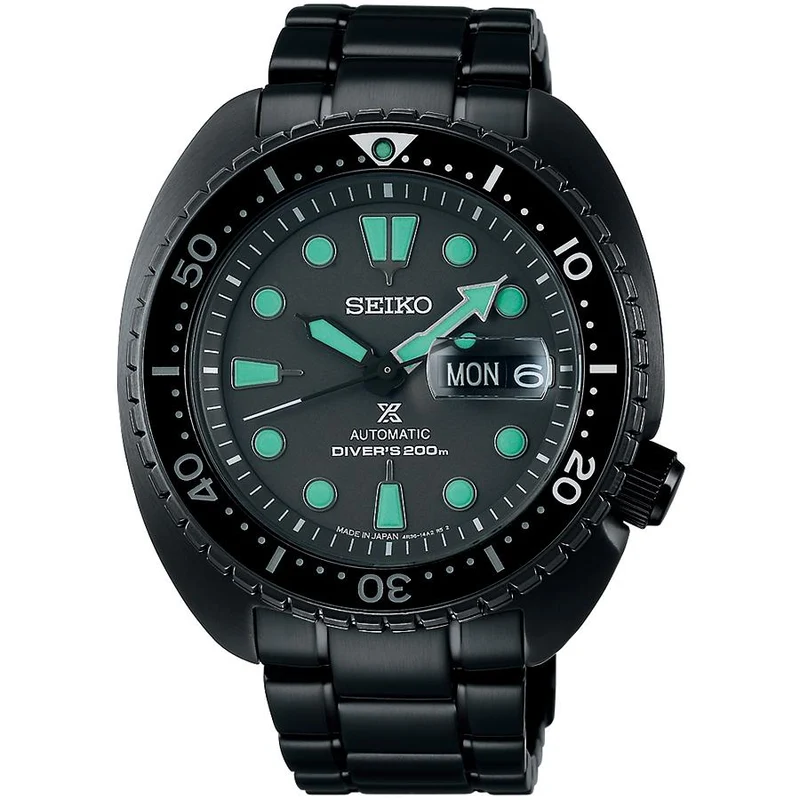 Orologio subacqueo meccanico da uomo Seiko Prospex Turtle Black Series Night Vision SBDY127