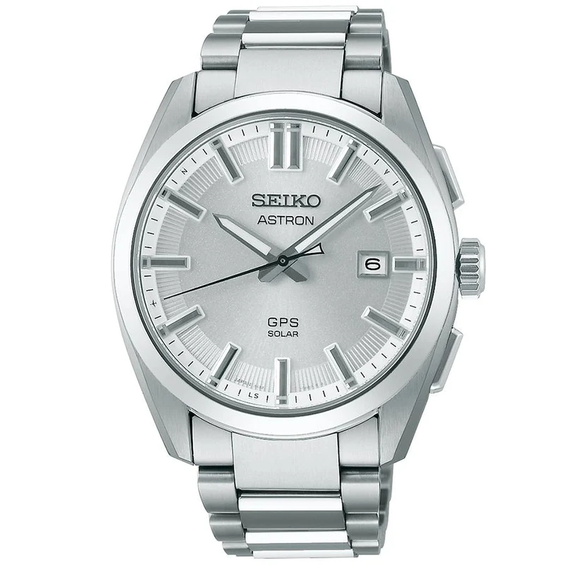 Orologio da uomo Seiko Astron Origin 3X Series a 3 lancette, modello SBXD031, con energia solare, GPS satellitare, radiofrequenza, quadrante in titanio e argento bianco
