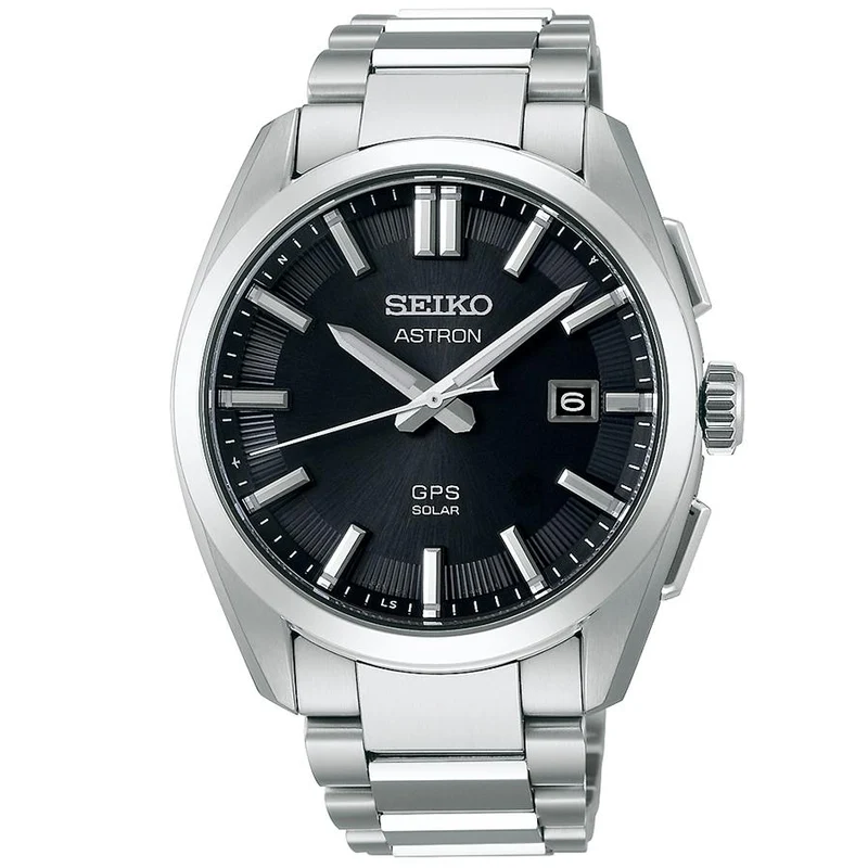 Orologio da uomo Seiko Astron Origin 3X Series a 3 lancette, modello SBXD035, con energia solare, GPS satellitare, radiofrequenza e quadrante nero in titanio