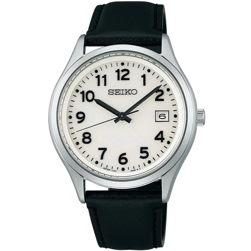 Orologio solare da uomo Seiko Selection S Series con quadrante completamente Lumibrite, modello SBPX157, 3 lancette, numeri arabi, cinturino in pelle