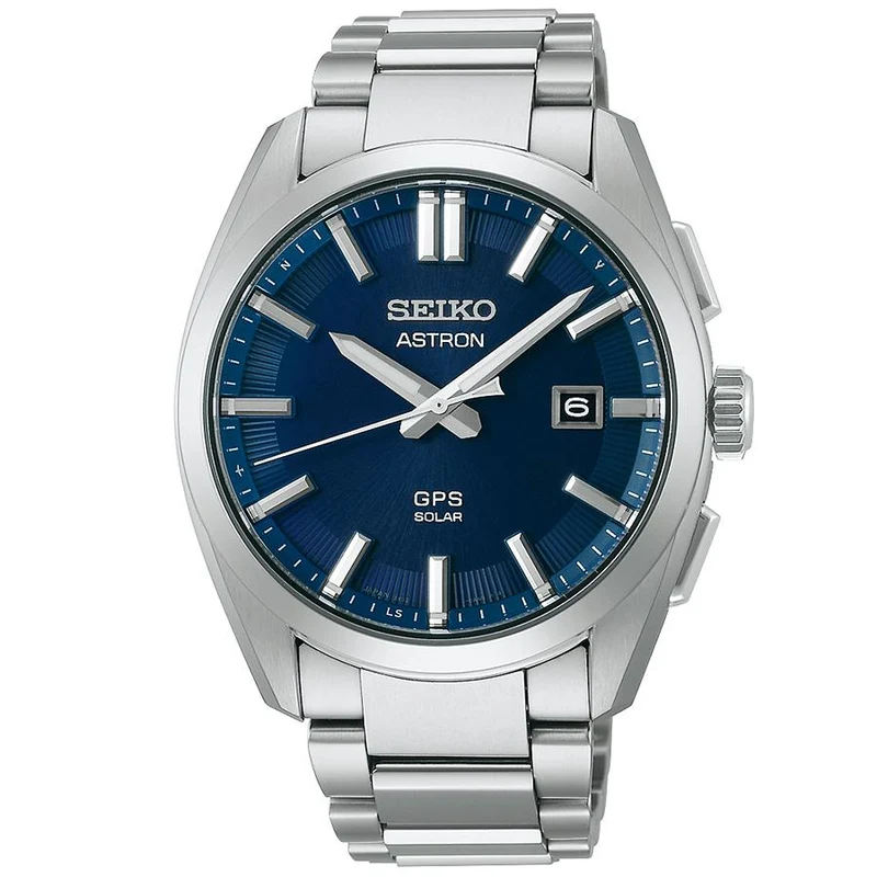 Orologio da uomo Seiko Astron Origin 3X Series a 3 lancette, modello SBXD033, con energia solare, GPS satellitare, radiofrequenza, quadrante in titanio e blu scuro