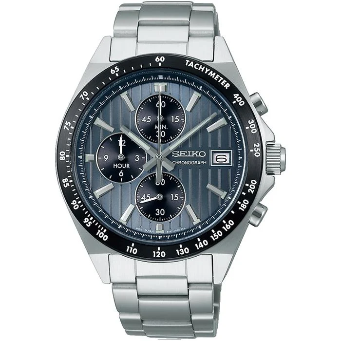 Seiko Selection S Series 8T Chrono SBTR041 Orologio cronografo al quarzo a batteria da uomo, verticale, blu-grigio