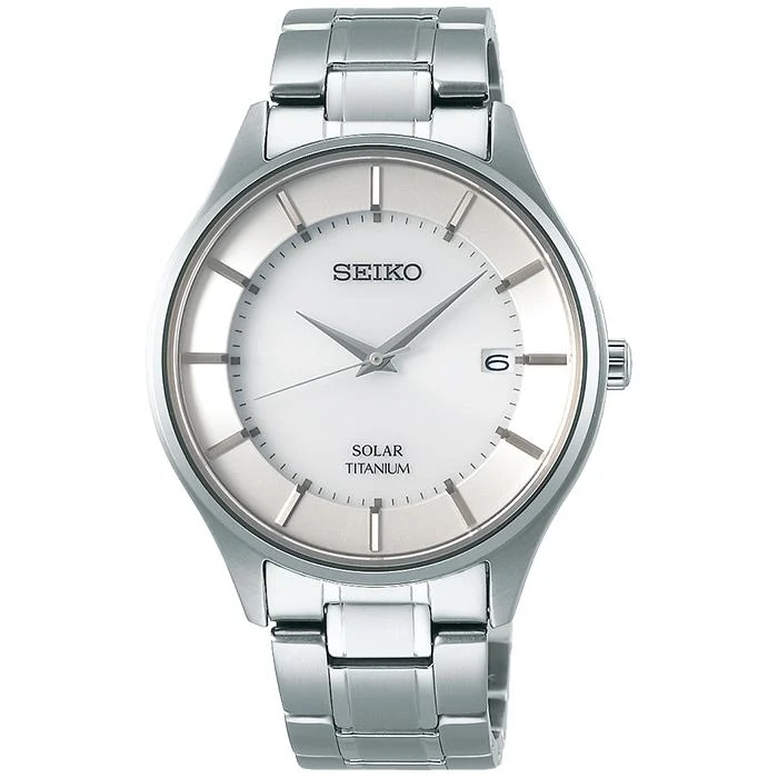 Orologio da uomo Seiko Selection Pair Solar SBPX101 in titanio con data e calendario, bianco