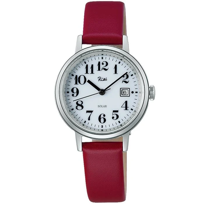 Orologio da donna Alba Riki Solar AKQD401 con quadrante bianco e cinturino in pelle rossa