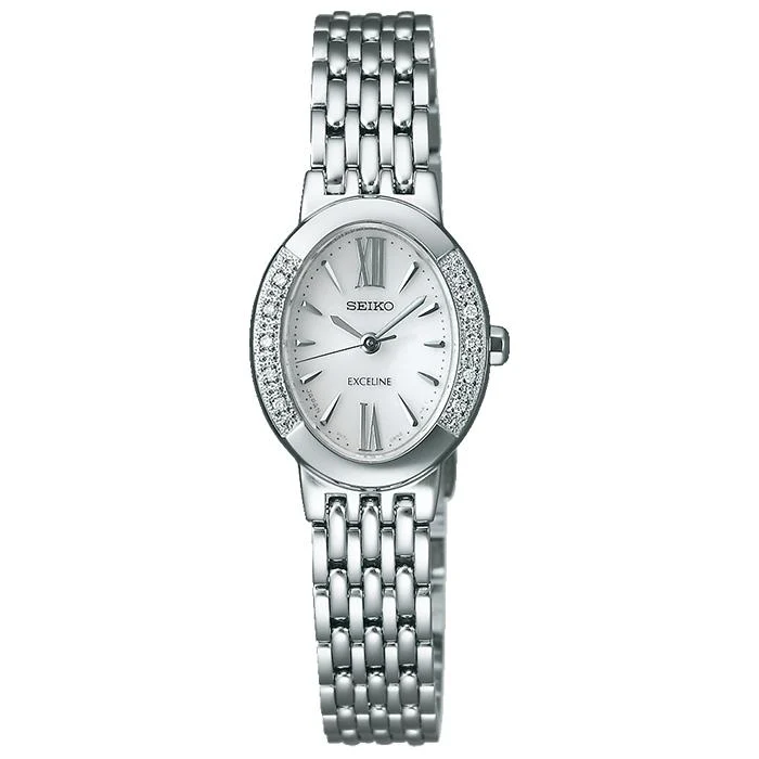 Orologio solare da donna Seiko Dolce & Exceline SWCQ047 con cinturino in metallo e cassa con diamanti, bianco