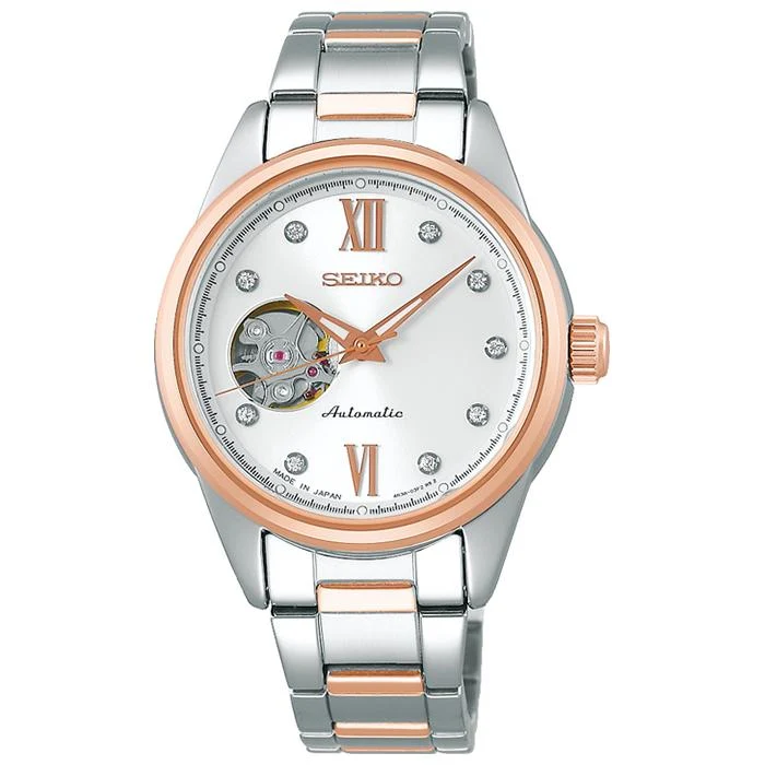 Orologio da donna SEIKO SELECTION SSDE010 JDM meccanico con cuore aperto, in oro rosa.