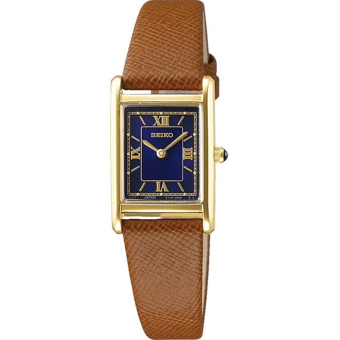Orologio solare da donna Seiko Selection nano・universe con cinturino in pelle, blu navy e marrone, STPR068