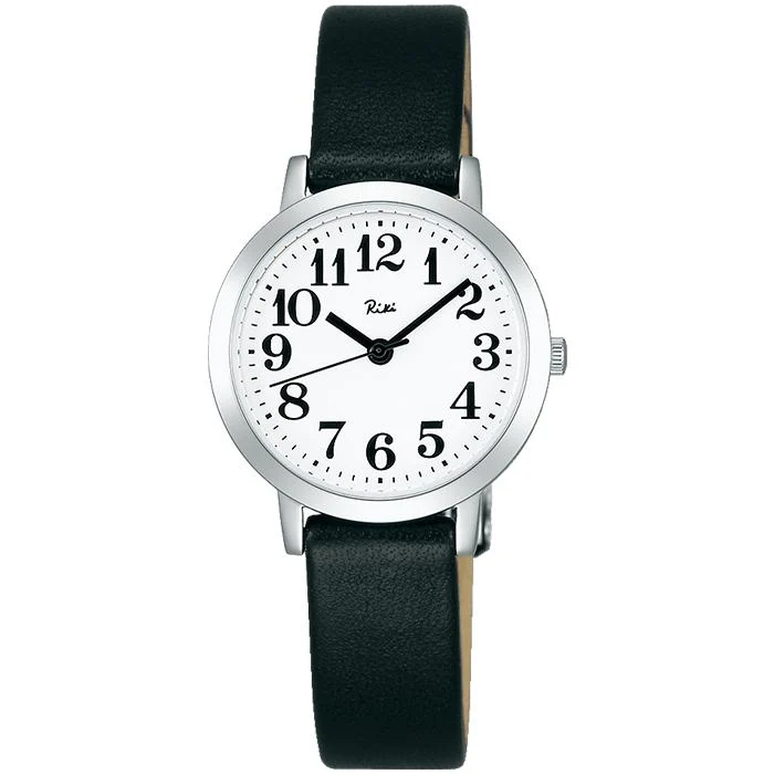 Orologio da donna Alba Riki Standard AKQK408 al quarzo, a batteria, quadrante bianco, cinturino in pelle nera.