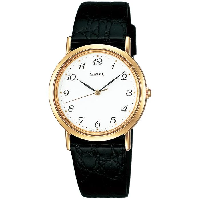Orologio da uomo Seiko Selection Spirit Pair SCDP030 al quarzo con quadrante bianco e cinturino in pelle nera.