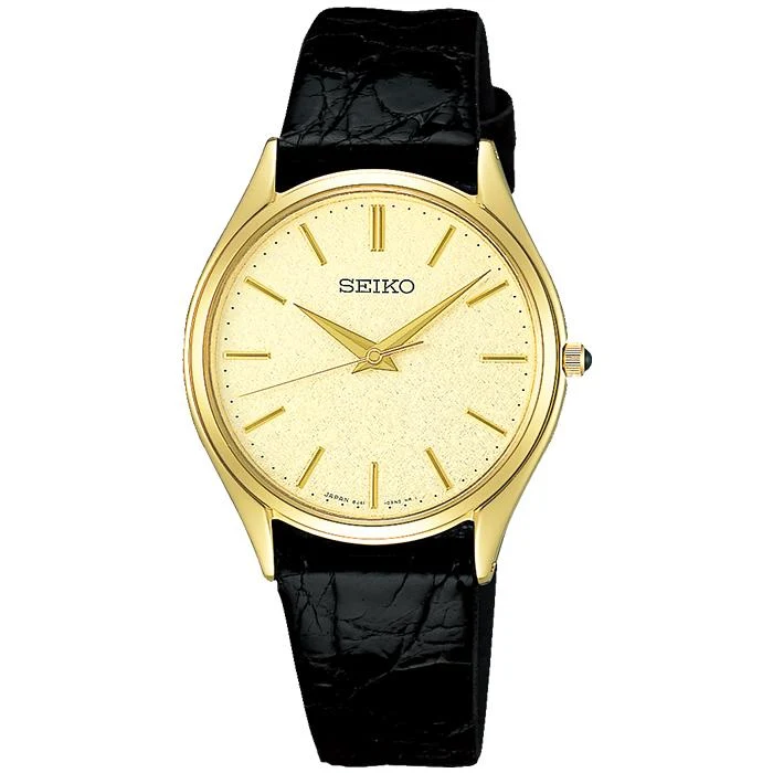 Orologio da uomo Seiko Dolce & Exceline al quarzo SACM150 con cinturino in pelle oro/nero