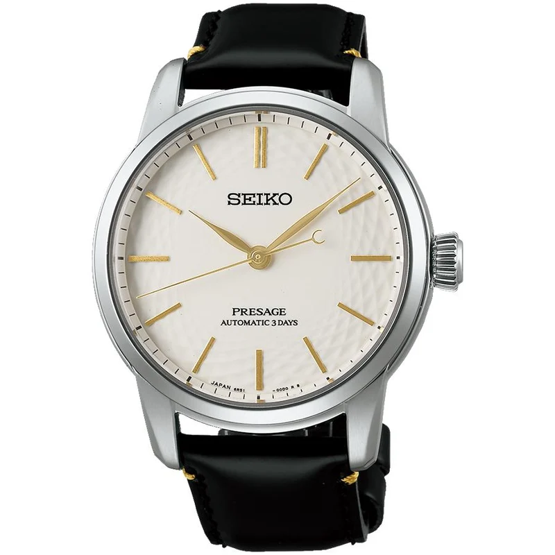Orologio da uomo Seiko Presage Arita ware con quadrante "non vetrato", modello SARX127 in edizione limitata, con cinturino in pelle con motivo a rombi.