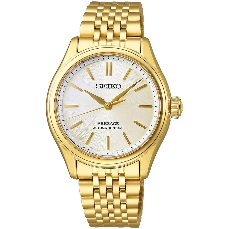 Orologio da uomo meccanico automatico Seiko Presage Classic Series 36mm con quadrante a tinta unita SARX132, oro, esclusivo