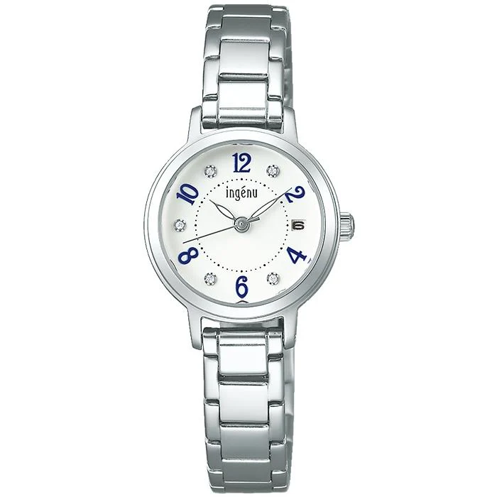 Orologio da donna Alba Angeine Quartz AHJK444 a batteria con vetro in cristallo, quadrante bianco, cinturino in metallo e funzione calendario/data
