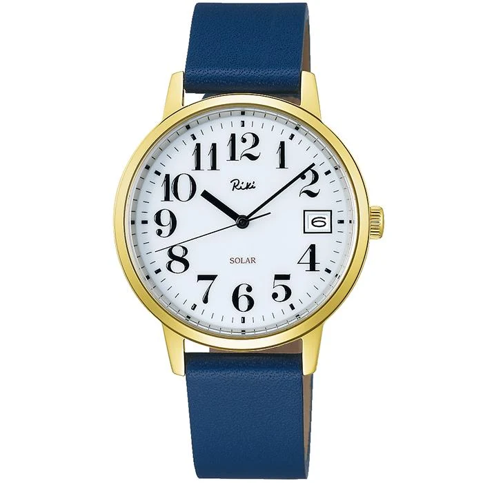 Orologio Alba Riki Standard Solar modello AKPD401 da uomo e da donna con quadrante bianco e cinturino in pelle.