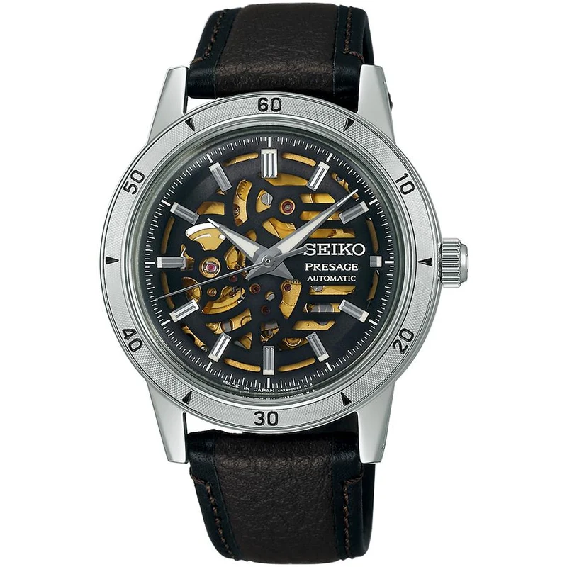 Orologio da uomo Seiko Presage Style 60's Skeleton Dial SARY257 con cinturino in pelle di bufalo e movimento meccanico automatico, con quadrante scheletrato, modello SARY257.