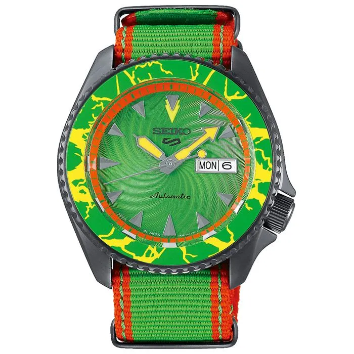 Orologio meccanico da uomo Seiko 5 Sports Street Fighter V Collaboration Limited Edition Blanka SBSA083 con cinturino in nylon.