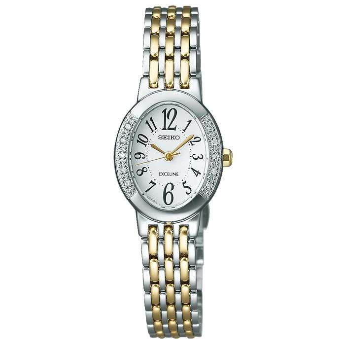 Orologio da donna elegante SEIKO Dolce & Exceline SWCQ051 con quadrante bianco e diamanti, modello JDM a energia solare.