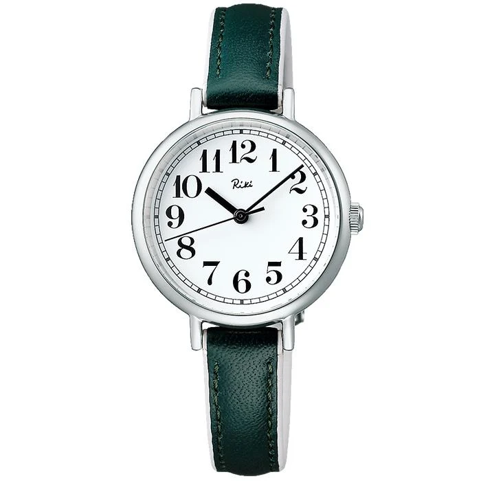 Orologio al quarzo da donna Alba Riki Traditional Color Series AKQK463 con cinturino in pelle e cinturino in legno nero