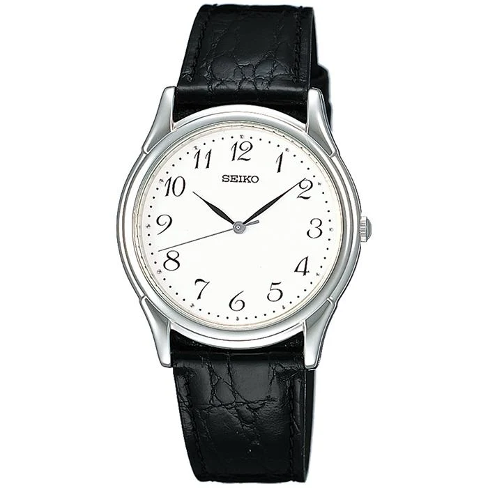 Orologio da uomo al quarzo SEIKO Selection Spirit Pair SBTB005 con quadrante bianco e cinturino in pelle nera.