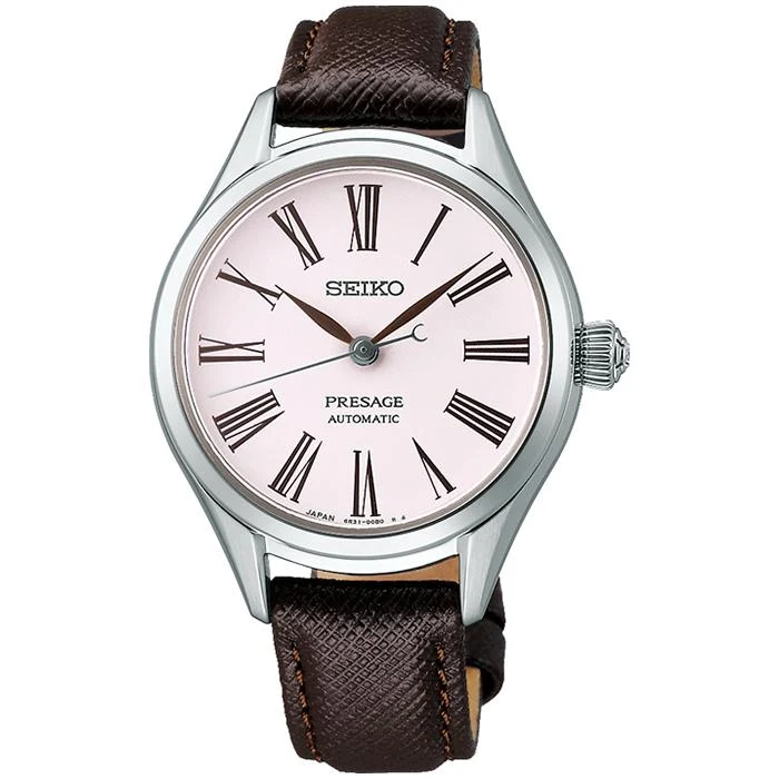Orologio meccanico da donna Seiko Presage Craftsmanship Series con quadrante in smalto, modello SRRX001, con cinturino in pelle, esclusivo.