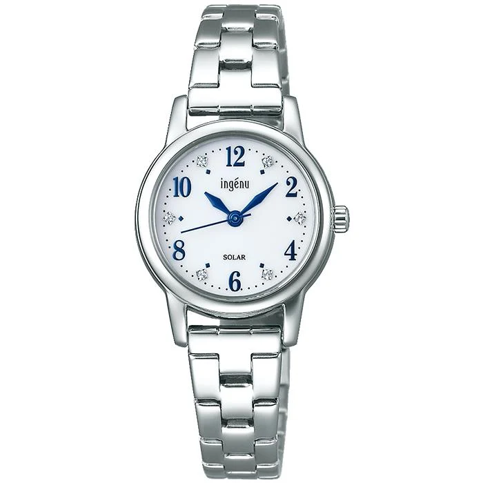 Orologio da donna Alba Angenie Solar AHJD405 con vetro in cristallo, quadrante bianco e cinturino in metallo