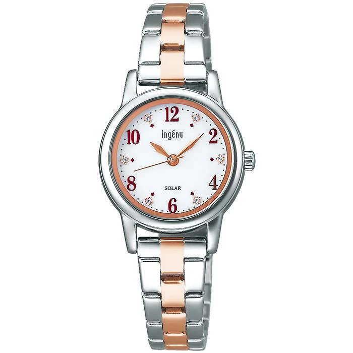 Orologio da donna Alba Angenie Solar AHJD406 con vetro in cristallo, quadrante bianco e cinturino in metallo