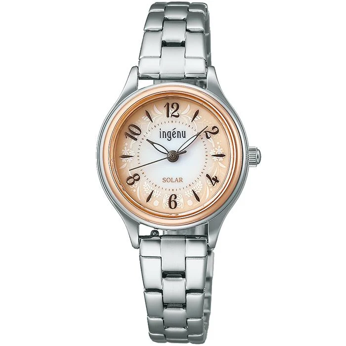 Orologio solare da donna Alba Angeine "Life with Flowers" AHJD434 con quadrante beige sfumato e cinturino in metallo (include cinturini intercambiabili)