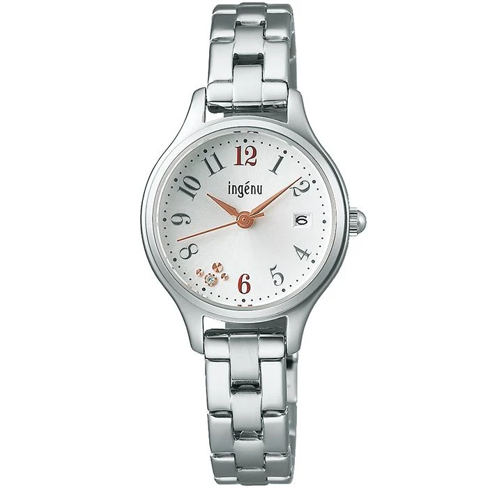 Orologio da donna Alba Angeine Happy Seven AHJK464 a batteria con quadrante bianco, cinturino in metallo e numeri arabi