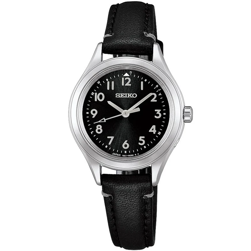 Orologio da donna SEIKO SELECTION SSDY053 JDM 2026 Raise The Future Limited Edition con alimentazione solare e radiocontrollato, con cinturino in pelle nera.