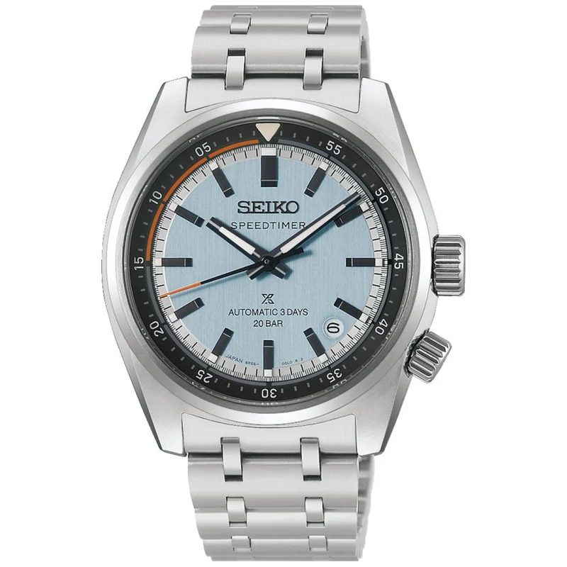 Orologio da uomo SEIKO Prospex Speedtimer HBC003J con quadrante blu ghiaccio, calibro 6R55 e timer automatico per il conto alla rovescia.
