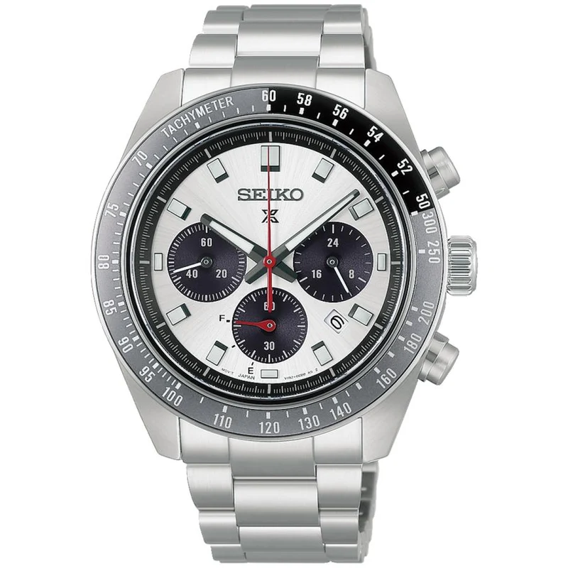 Orologio da uomo SEIKO Prospex Speedtimer HBJ001P con quadrante bianco e argento, ispirato al mondo delle corse classiche, cronografo solare V192.