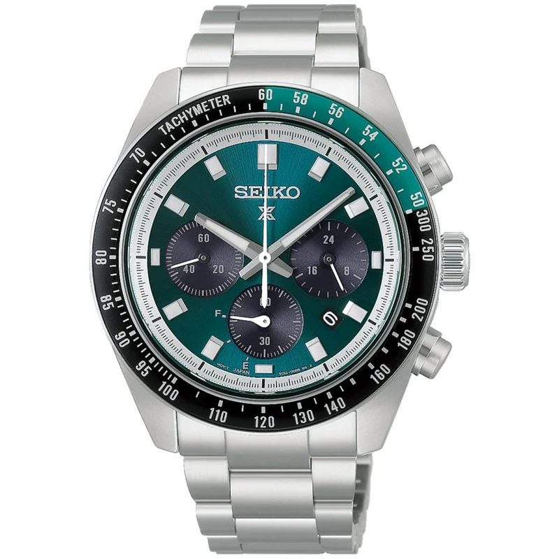 Orologio da uomo SEIKO Prospex Speedtimer HBJ003P con quadrante verde, cronografo solare V192 e design ispirato al mondo delle corse classiche.